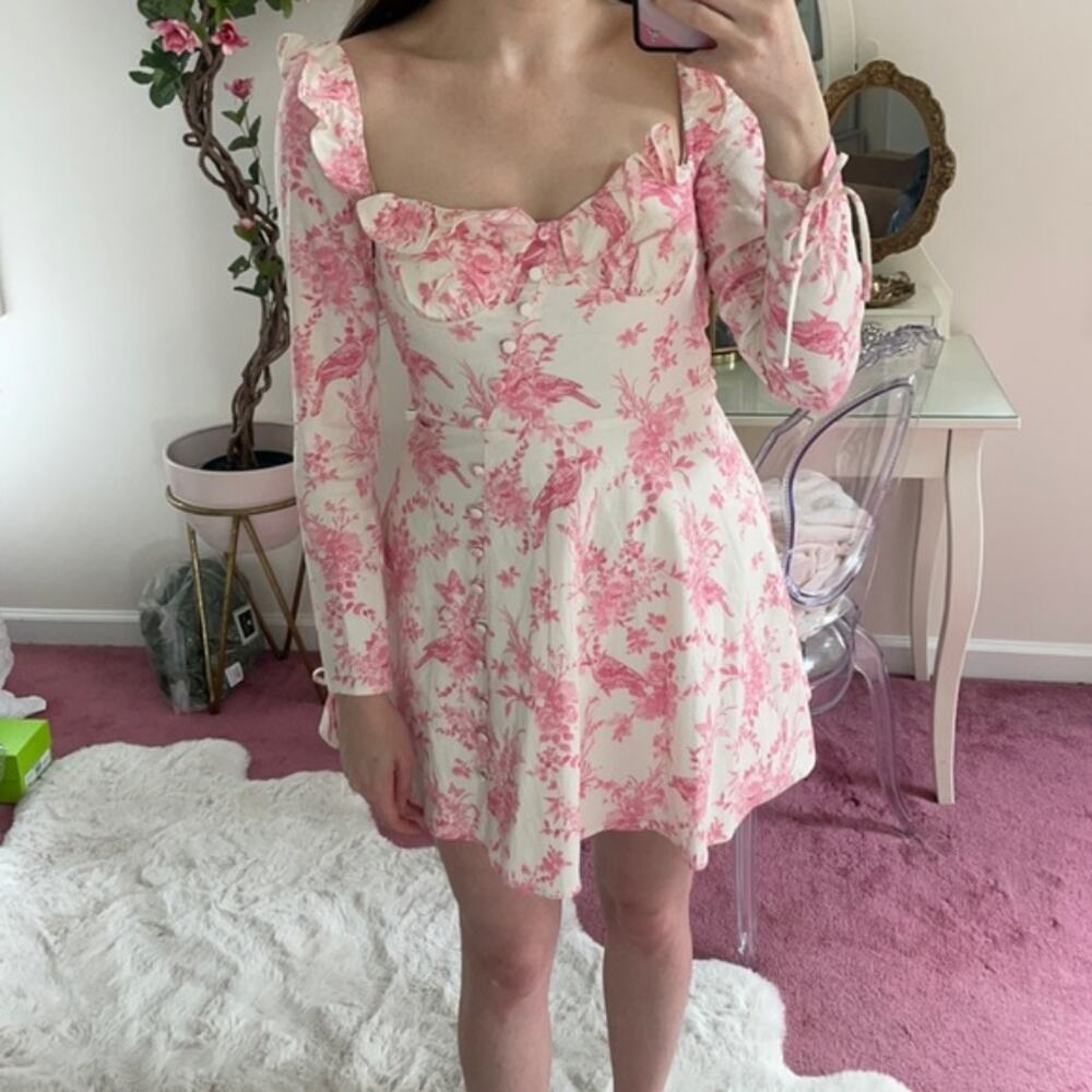 Majorelle Bel Air Mini Dress in Parisian Valentine Floral Pink Feminine Coquette